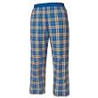 Royal (French) Blue and Gold (yellow) tartan plaid check flannel cotton pants for lounging, sleep, sports. Unisex relaxed fit, exposed elastic waist