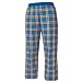 Royal (French) Blue and Gold (yellow) tartan plaid check flannel cotton pants for lounging, sleep, sports. Unisex re fit, available in 3 Youth sizes, exposed elastic waist