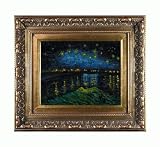 51YH0R0BfQL. SL160  Art Reproduction Oil Painting   Van Gogh Paintings: Starry Night Over The Rhone with Baroque Wood Frame   Antiqued Gold Finish   14.5 X 16.5   Hand Painted Framed Canvas Art
