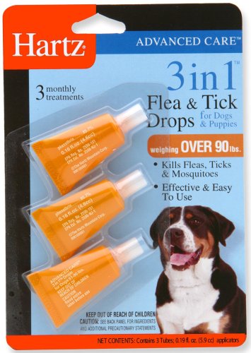 fleas in puppies:Hartz Advanced Care 3 In 1 Once-A Month Flea & Tick Drops For Dogs and Puppies Over 90 Pounds