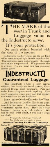 1911 Ad 1093 Bellow Case Steamer Trunk 4016 Indestructo - Original Print Ad