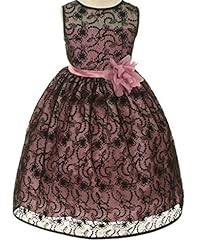 Girls Lace Satin Floral Print Tea Length Flower-Girl Dress/Pageant Dress 