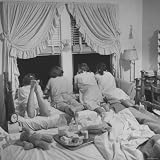 Teenage Girls at a Slumber Party Talking to Boys Who Are Standing Outside Artists Photographic Poster Print by Ed Clark, 16x16