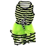 Dog Daisy Gauze Tutu Lace Dress Skirt Pet Dog Cat Princess Clothes Striped Spider Dress (Green)