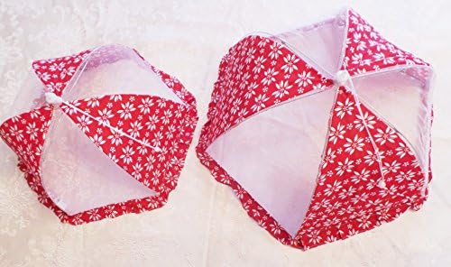 Set of 2 Large (Red) Square Pop-up Mesh Screen Food Cover Tents - Keep Out Flies, Bugs, Mosquitos - Reusable -