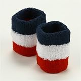 Terry Stripe Wristband Pair-Red White Navy