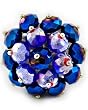 Silvertone Dark Blue Round Glass Crystal Stretch Fashion Ring