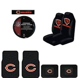 A Set of 2 Universal-Fit NFL Rubber Floor Mats, 2 Vinyl Utility Mats, 2 Front Universal Fit Bucket Style Seat Covers, and a Comfort Grip Steering Wheel Cover - Chicago Bears