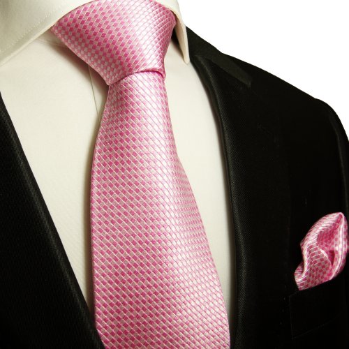 Krawatten Set 2tlg 100% Seide rosa pink uni Seidenkrawatten mit Einstecktuch