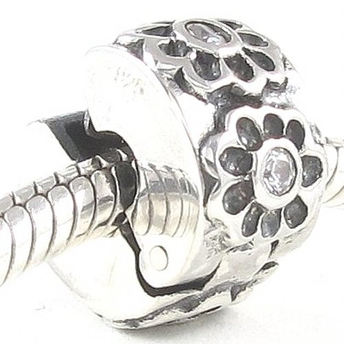 Beads Hunter Jewelry 925 Sterling Silver Flower Clip with Clear CZ Bead Charm Spacer, 7mm