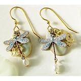 Silver Forest Simulated Pearl Dragonfly Earrings