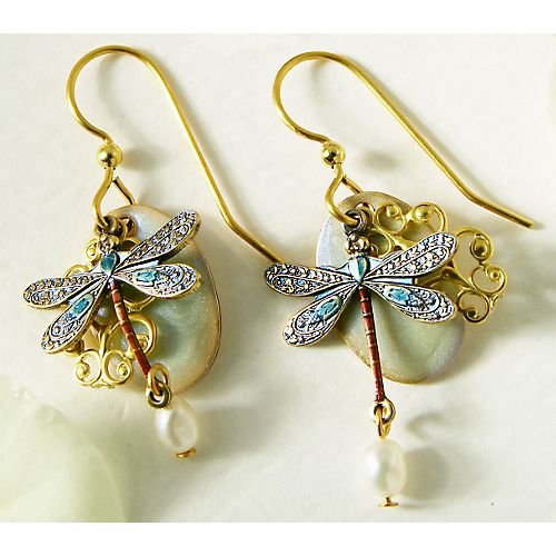 Silver Forest Simulated Pearl Dragonfly Earrings