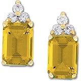 14K Yellow Gold Citrine and Diamond Earrings