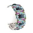 Beautiful Blue Flower Painting and Crystal Cuff Bangle Bracelet