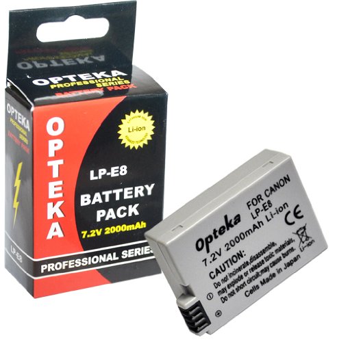 Opteka LP-E8 2000mAh Ultra High Capacity Li-ion Battery Pack for Canon Digital Rebel T2i Digital SLR Camera