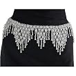 Stunning White Brass Hip Chain with Bells and Drops, Fits waist or hips 36" - 42". Chain Link Belt for Belly Dancing or Casual Wear
