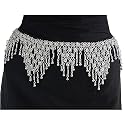Stunning White Brass Hip Chain with Bells and Drops, Fits waist or hips 36" - 42". Chain Link Belt for Belly Dancing or Casual Wear