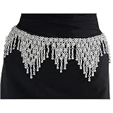 Stunning White Brass Hip Chain with Bells and Drops, Fits waist or hips 36" - 42". Chain Link Belt for Belly Dancing or Casual Wear