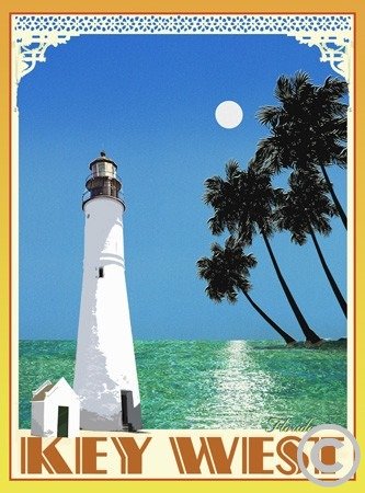 Key West Lighthouse-Art Deco Style Vintage Travel Poster-by Aurelio Grisanty