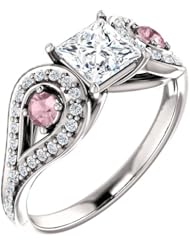 Platinum Princess Cut White and Pink Diamond Ring -- LIFETIME WARRANTY