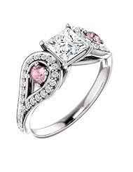 14K White Gold Round Cut White and Pink Diamond Ring -- LIFETIME WARRANTY
