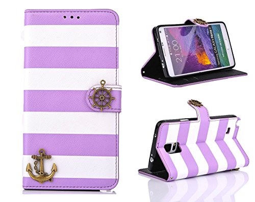 Note 4 Case,Samsung Galaxy Note 4 Case, Welity Pirate Ship Purple Color Stripes Bling Premium PU Leather Wallet Credit ID Card Slot Stand Holder Purse Phone Case Cover for Samsung Galaxy Note 4 and one gift