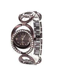 Omax Womens Fashion Bracelet Style Watch in Brown with Stone Studded Case