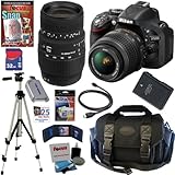 Nikon D5200 24.1 MP CMOS Digital SLR Camera (Black) with 18-55mm f/3.5-5.6G AF-S DX VR Lens and Sigma 70-300mm f/4-5.6 SLD DG Macro Lens with built in motor + 10pc Bundle 32GB Deluxe Accessory Kit