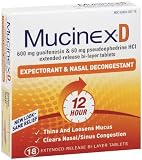 Mucinex D Expectorant and Nasal Decongestant, Guaifenesin / Pseudoephedrine Hci, 18 Count