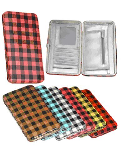 Flat Wallet Checker Print with Zipper Pocket, Id Photo Slots and Choice of Colors