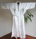 51YIFEMIk3L. SL160  Soft and Silky Embroidery Satin Spa and Bath Robe   White Satin Kimono Robe   Spa and Bath Accessory   Small