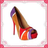 Women's Qupid Red Velvet Colorblock High Heel Stiletto Platform Pumps (Neutral196)