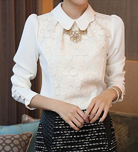 シャツ ブラウス ドレスシャツ 大きい サイズ 有 花 柄 レース シフォン トップス 長 袖 フラワー 白 (オリジナル・ブレスレットとサシェセット)