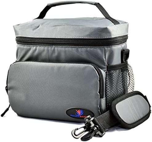 Reusable Insulated Lunch Bag Made of Double-Sewn Nylon with Zip Closures Roomy Side Pockets Top Carry Handle and Adjustable Shoulder Strap (Regular, Grey)