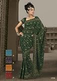 Green Designer Embroidered Saree Party India Fancy Sari