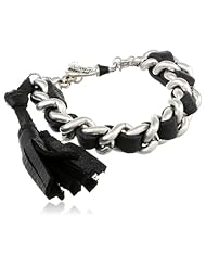 The SAK Woven Leather Tassel Toggle Silver Bracelet, 7.5"