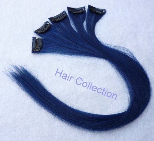 Hair Collection-18" Blue 100% Human Hair Clip in on Extensions - 1.75"widex5pcs