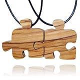 Handmade Olive Wood Two Friends Puzzle Piece Friendship Necklaces