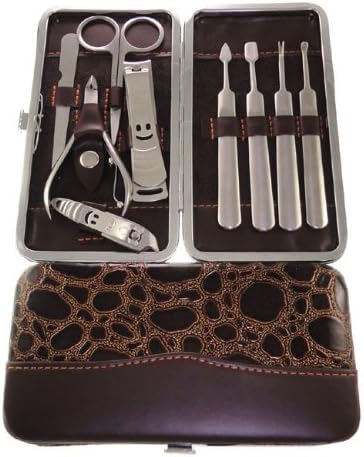 Okbool 9pcs Snakeskin Pattern Stainless Steel Manicure Pedicure Set ,Travel & Grooming Set, Personal Care Tools, Nail Scissors Nail Clippers Kit with Leather Case
