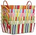 Bright Cotton Fabric Covered Striped Medium Cases with Leatherette Handles 16"x12"x5.25" Set of 6