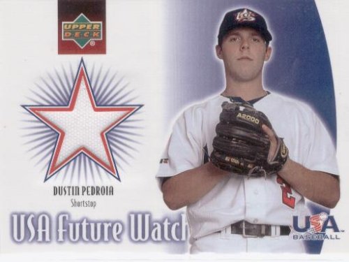 2002 Upper Deck Rookie Update USA Future Watch Swatches # DP - Dustin Pedroia - Boston Red Sox Baseball Card - In Protective Display Case - Authentic Jersey Piece!