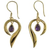 Yellow Gold Overlay Sterling Silver African Amethyst Dangle Earrings by Sajen