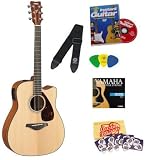 Yamaha FGX700SC Solid Top Cutaway Acoustic-Electric Guitar Bundle with Yamaha Starter DVD, Strap, Strings, Picks, Pick Card, and Polishing Cloth