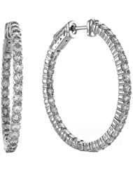 14kt White Gold Diamond Inside and Outside Shared-Prong Hoops, 3 Cttw (H-I Color, SI2-I1Clarity)