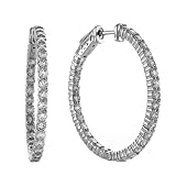14kt White Gold Diamond Inside and Outside Shared-Prong Hoops, 1cttw (H-I Color, SI2-I1Clarity)