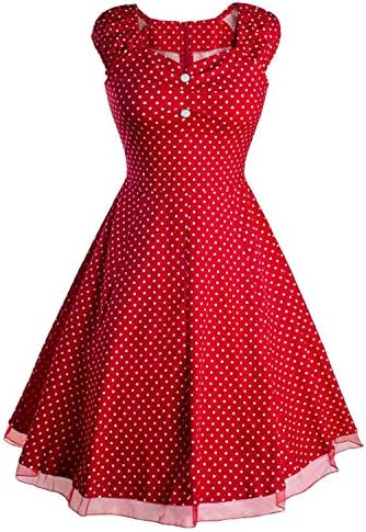 Youseft Women's 1950s Vintage Retro Capshoulder Party Swing Dress B RedX-Large Unique style