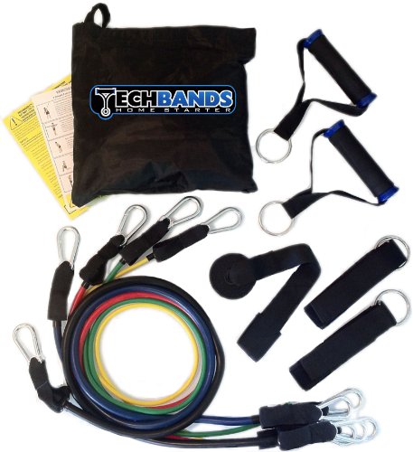 TECHBANDS HOME STARTER | PREMIUM QUALITY 11 PIECE RESISTANCE BANDS SET | INCL. INSTRUCTION LEAFLET | YOGA PILATES ABS | HOME GYM ULTIMATE FITNESS EXERCISE CORDS TUBES | 1 YEAR WARRANTY