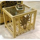 IMAGE OF Rattan & Wicker End Table w/ Glass by Hospitality Rattan - Natural Color (401-1365-NAT-ET)
