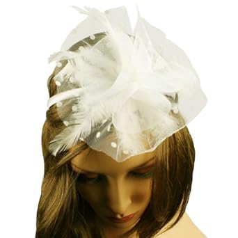 Feathers Bridal Hat Cap Fascinator Removable Headband Head Piece Cocktail White