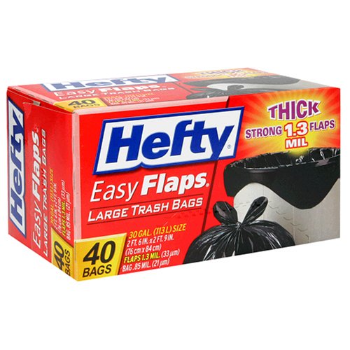 Hefty EZ Flaps Large, 30 Gallon Trash Bags, Case Pack, Six - 40 Count Boxes (240 Bags)